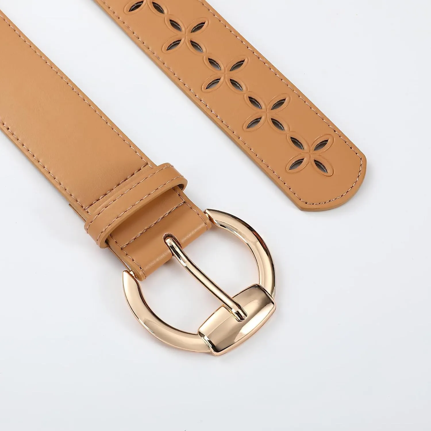Women's Black Leather Belt with Gold Buckle Hollow Women's Belt Stylish Accessory for Dresses Skirts Jeans