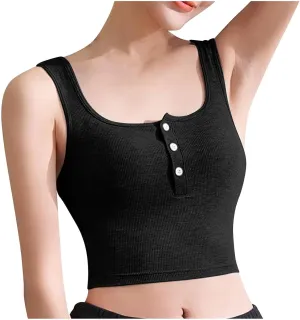 Women's Button Down Tank Tops Wide Strap Lightweight Breathable Quick Dry Pure Tanks Basic Cute Workout Shirts