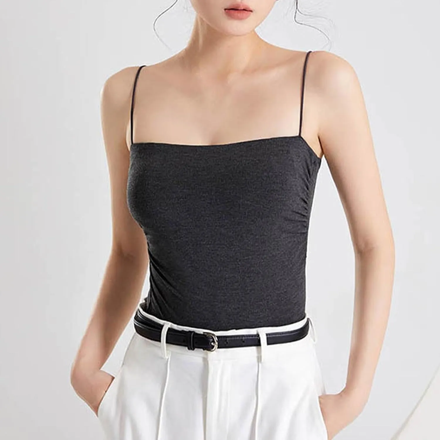 Womens Cami Tank Tops with Built in Bra Slim Fit Spaghetti Strap Shelf Bras Camisoles Summer Basic Padded Undershirts