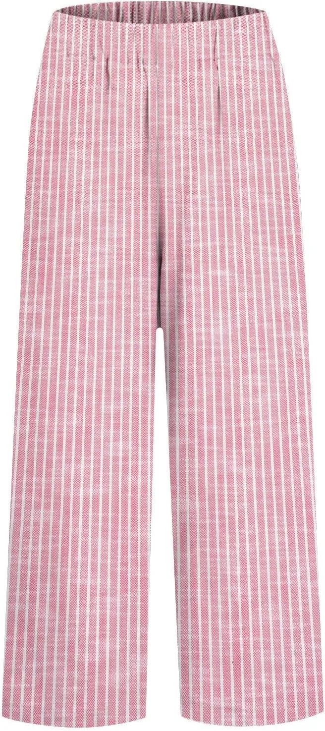 Women's Casual Boho Floral Print Cotton Linen Pants Elastic Waisted Drawstring Summer Spring Beach Baggy Capri
