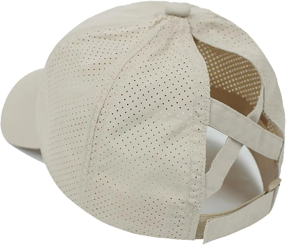 Womens Criss Cross Ponytail Baseball Cap Adjustable Messy Bun Mesh Quick Drying Hat