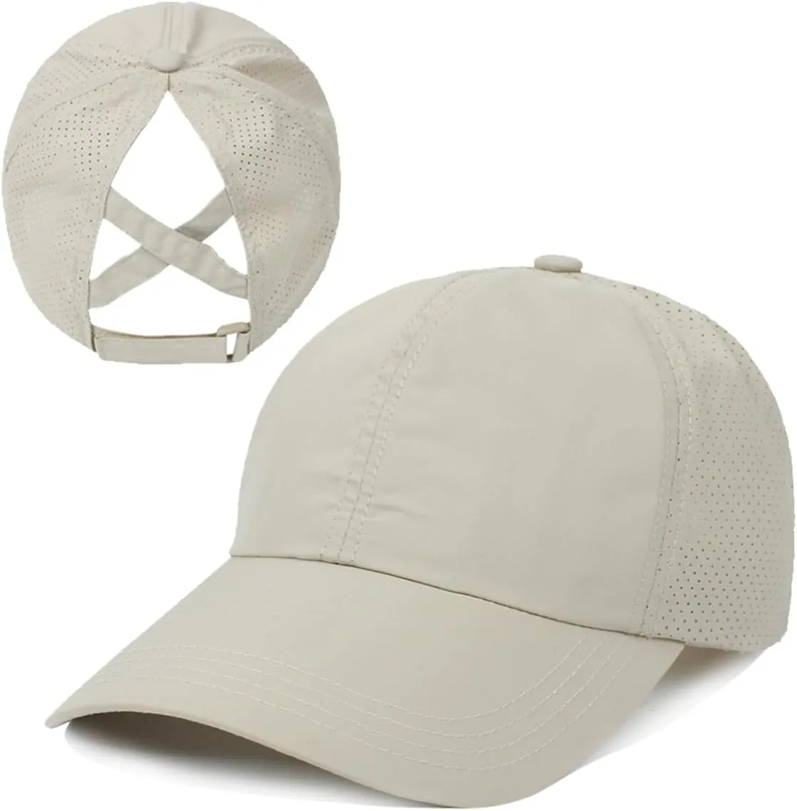 Womens Criss Cross Ponytail Baseball Cap Adjustable Messy Bun Mesh Quick Drying Hat