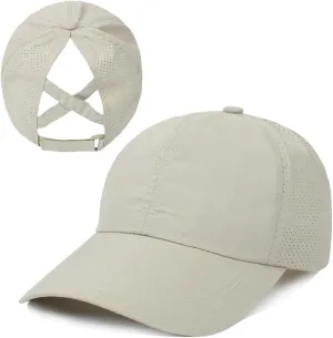 Womens Criss Cross Ponytail Baseball Cap Adjustable Messy Bun Mesh Quick Drying Hat