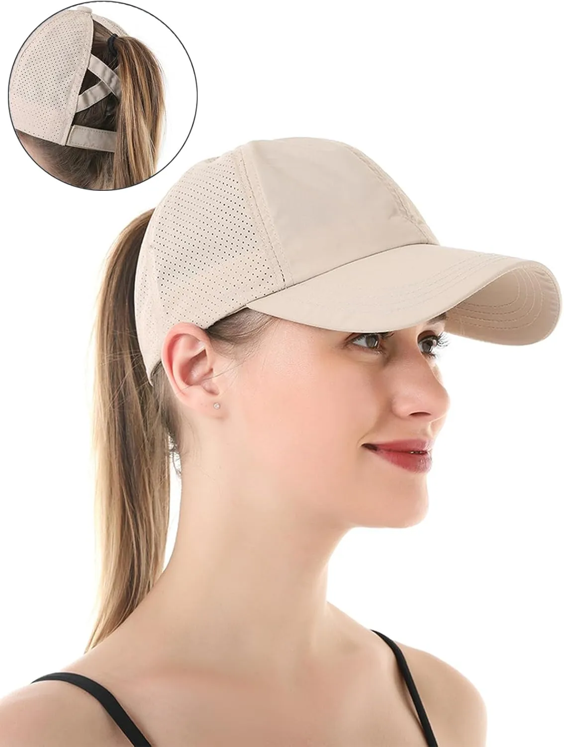 Womens Criss Cross Ponytail Baseball Cap Adjustable Messy Bun Mesh Quick Drying Hat