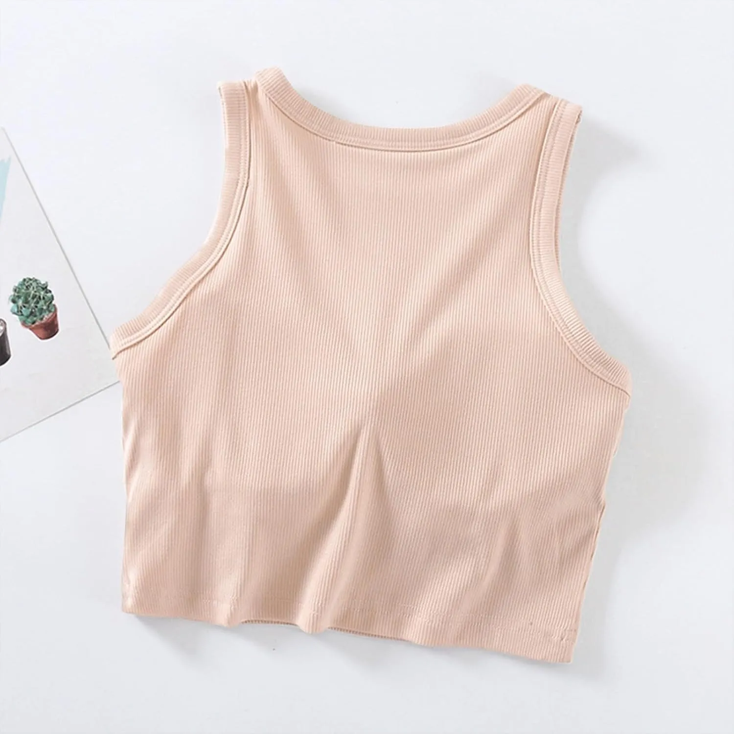Women's Crop Tank Tops with Shelf Bras Casual Seamless Workout Yoga Bra Round Neck Padded Solid Athletic Tops