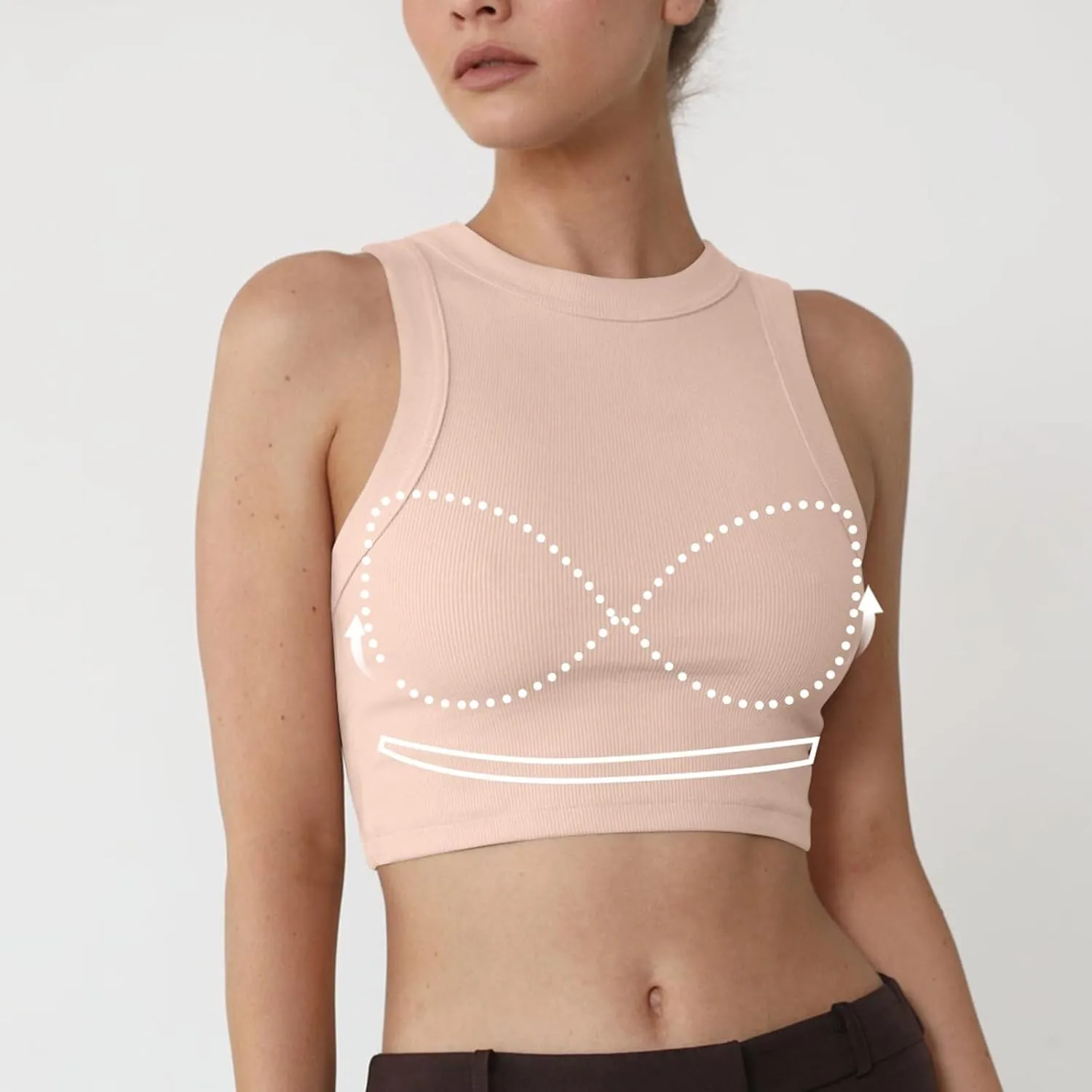 Women's Crop Tank Tops with Shelf Bras Casual Seamless Workout Yoga Bra Round Neck Padded Solid Athletic Tops
