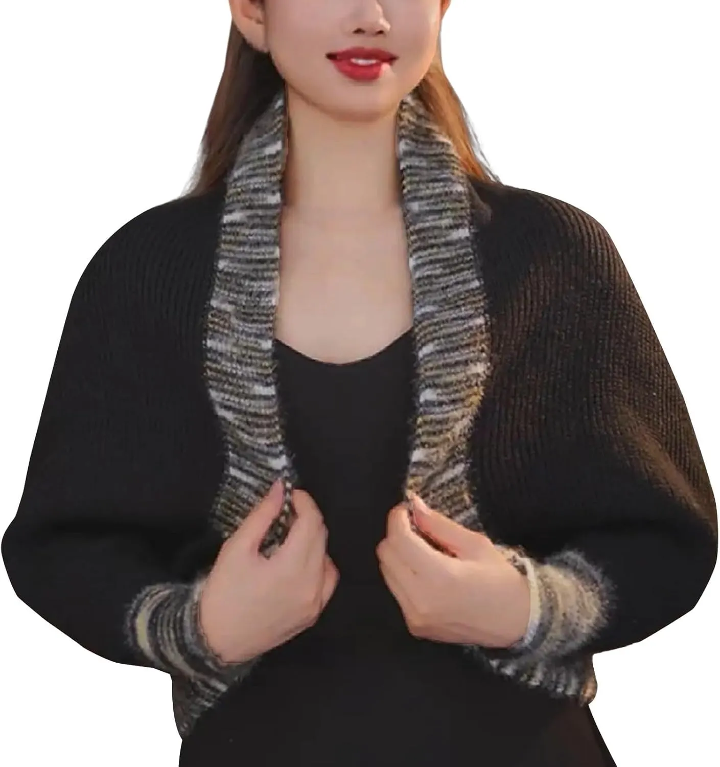 Women's Fashion Cable Knitted Sweater Shawl Long Sleeve Open Front Slouchy Cardigan Oversized Wrap Crop Sweater Shrug