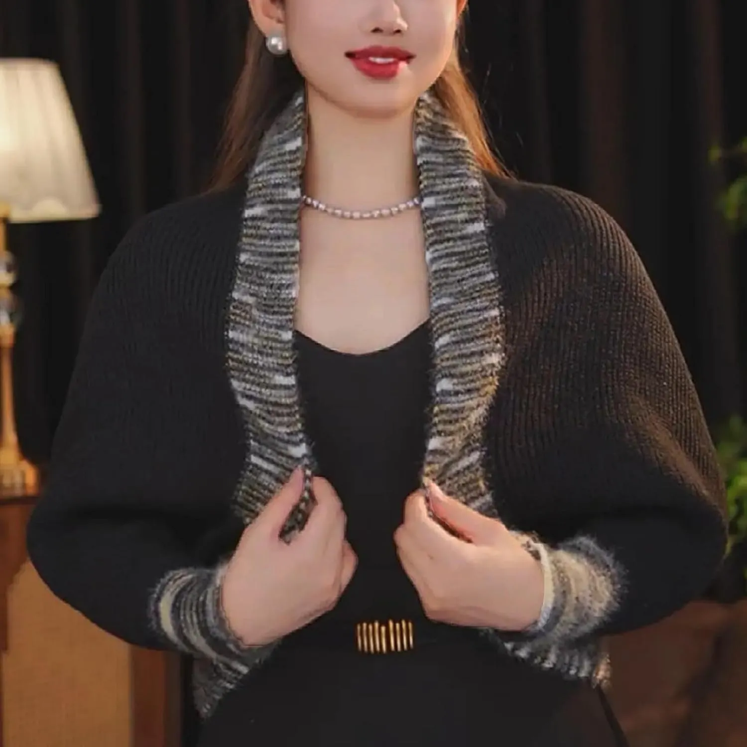 Women's Fashion Cable Knitted Sweater Shawl Long Sleeve Open Front Slouchy Cardigan Oversized Wrap Crop Sweater Shrug