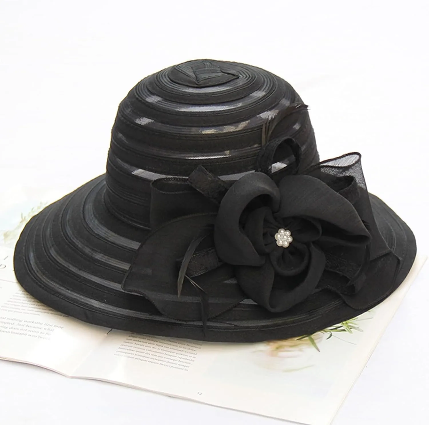 Women's Fashion Wide Brim Sun Hat with Lace Flower Detail Foldable Beach Cap Summer Outdoor Hat Circa Hats Hat Woman