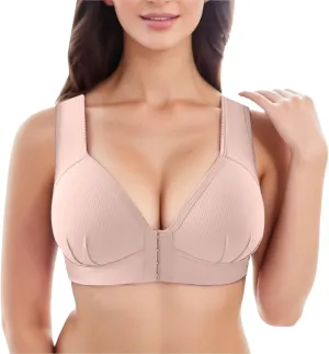 Women's Front Closure Bra No Underwire Push Up Full Coverage Bralettes Comfort Senior Snap Closing Bra