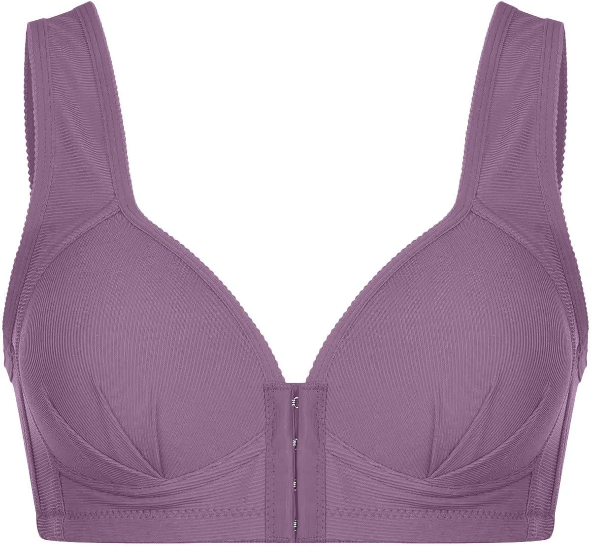 Women's Front Closure Bra No Underwire Push Up Full Coverage Bralettes Comfort Senior Snap Closing Bra