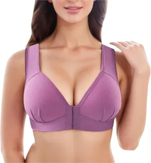 Women's Front Closure Bra No Underwire Push Up Full Coverage Bralettes Comfort Senior Snap Closing Bra