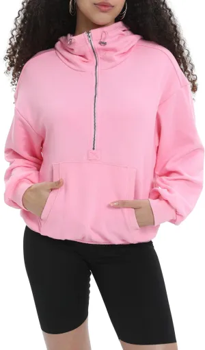Womens Half Zip Up Hoodie Cowl Neck Sweatshirts Cropped Quarter Zip Pullover Cute Soft Spring Tops