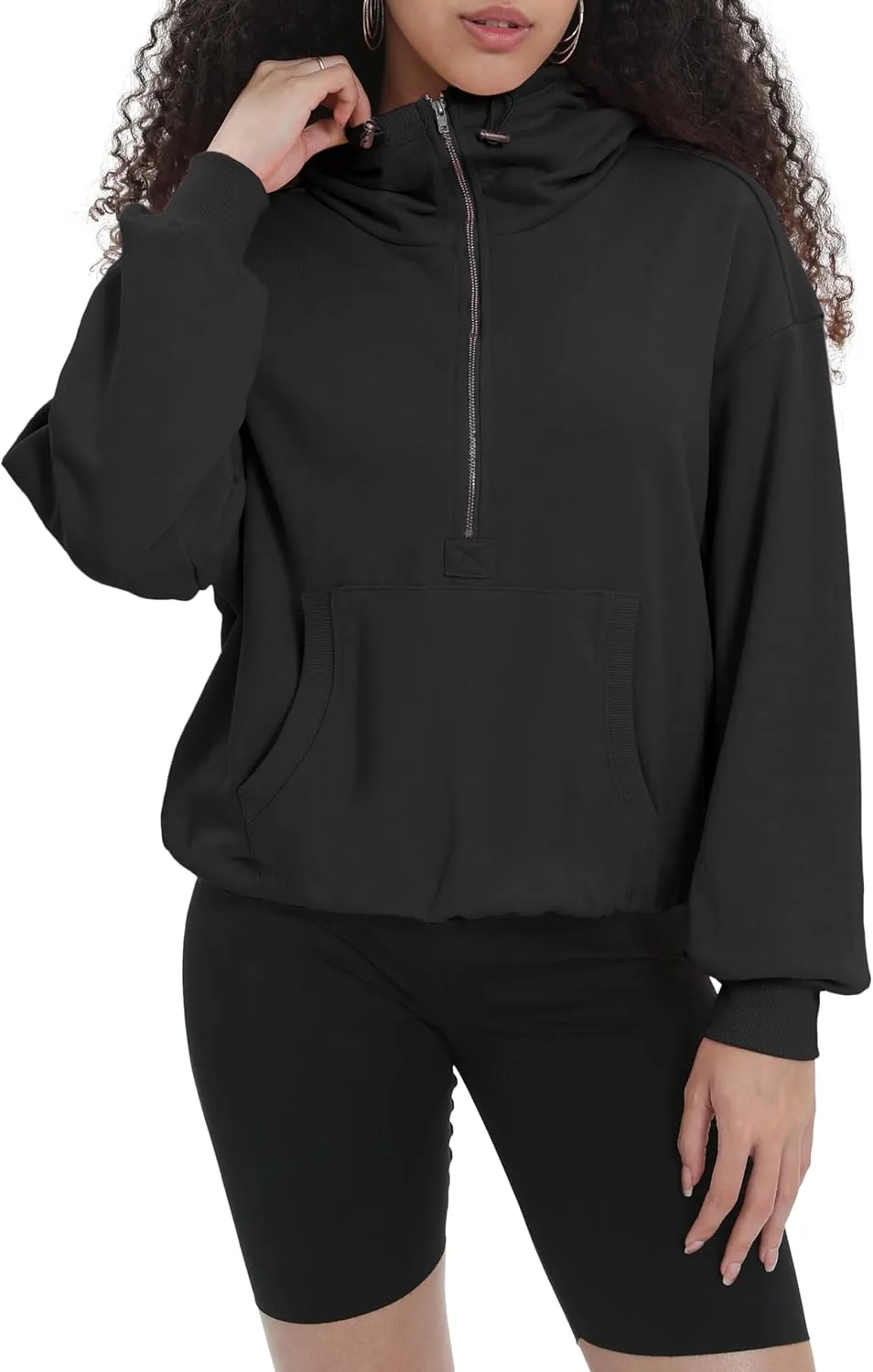 Womens Half Zip Up Hoodie Cowl Neck Sweatshirts Cropped Quarter Zip Pullover Cute Soft Spring Tops