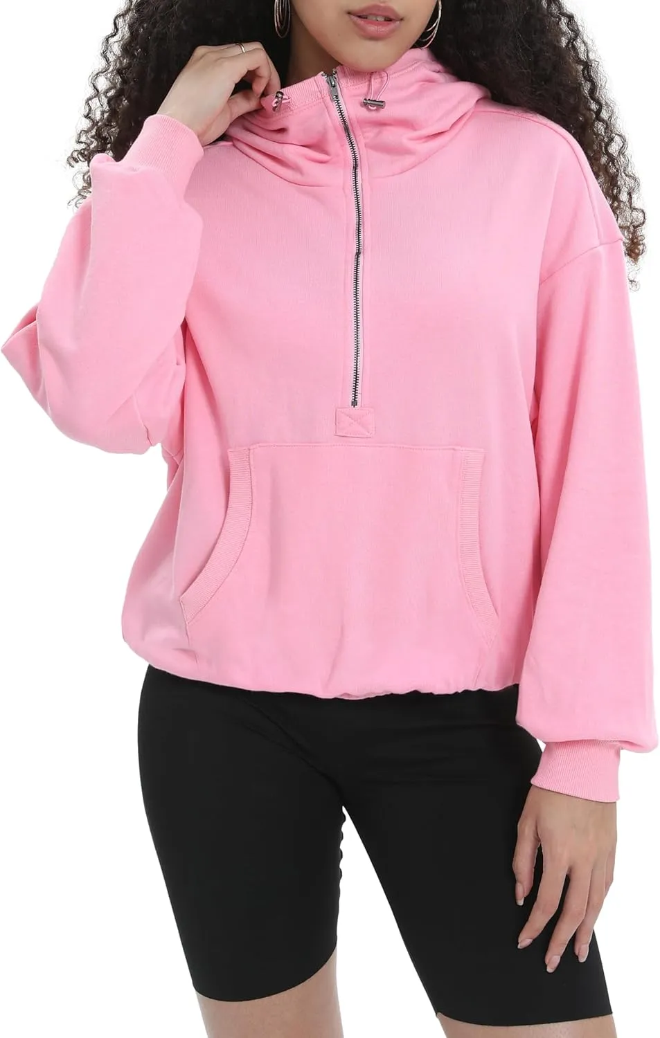 Womens Half Zip Up Hoodie Cowl Neck Sweatshirts Cropped Quarter Zip Pullover Cute Soft Spring Tops
