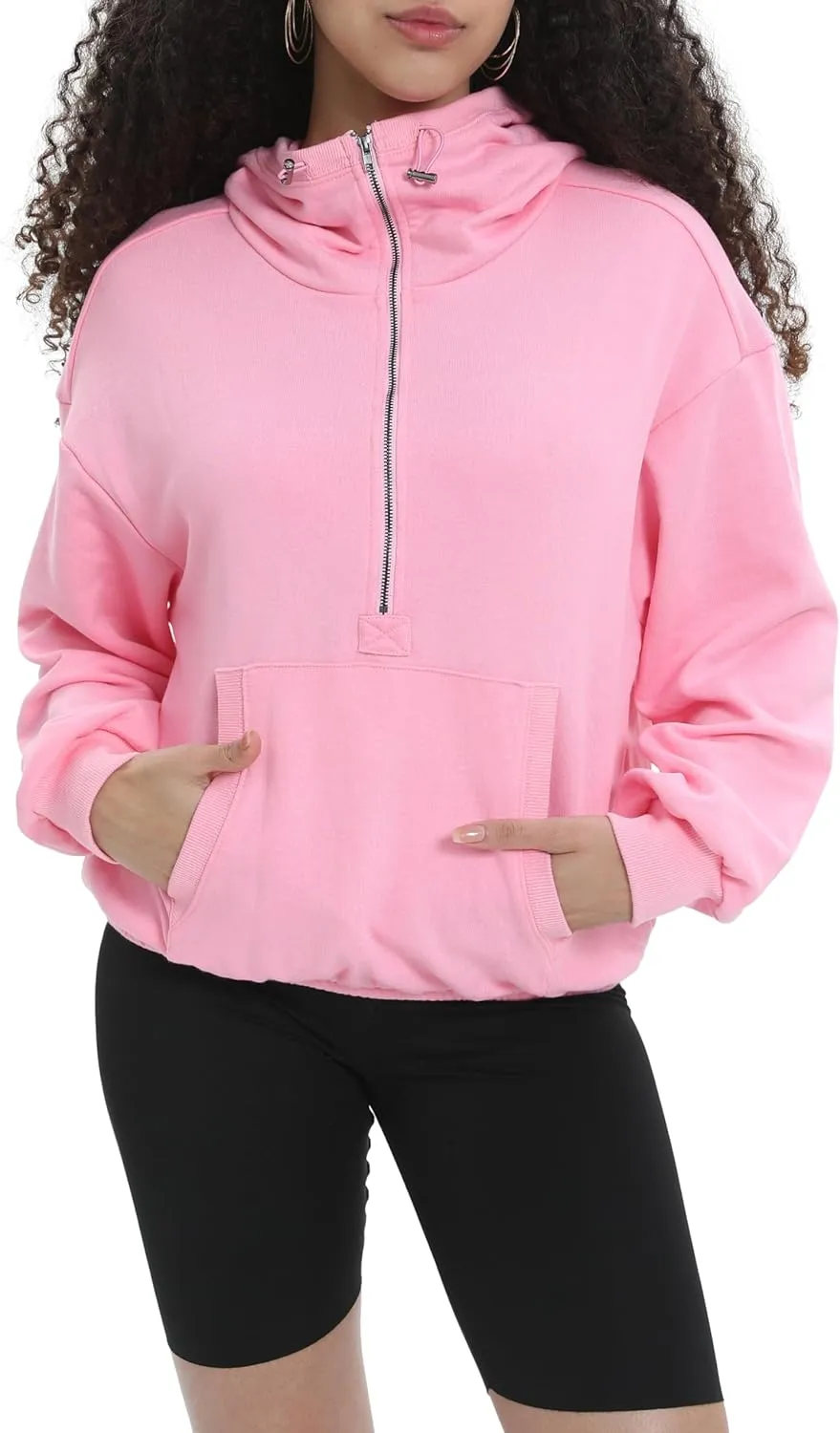 Womens Half Zip Up Hoodie Cowl Neck Sweatshirts Cropped Quarter Zip Pullover Cute Soft Spring Tops