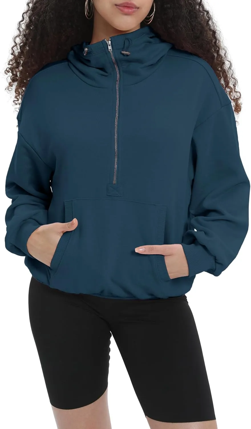 Womens Half Zip Up Hoodie Cowl Neck Sweatshirts Cropped Quarter Zip Pullover Cute Soft Spring Tops