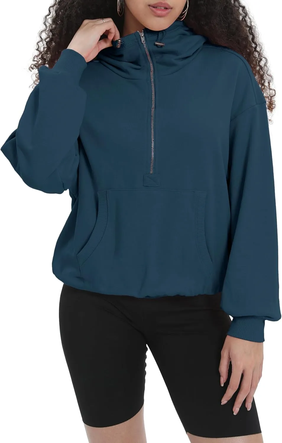 Womens Half Zip Up Hoodie Cowl Neck Sweatshirts Cropped Quarter Zip Pullover Cute Soft Spring Tops
