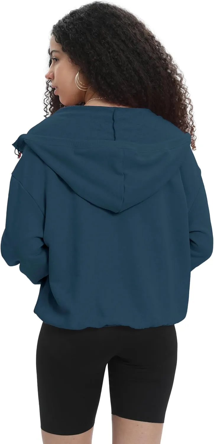 Womens Half Zip Up Hoodie Cowl Neck Sweatshirts Cropped Quarter Zip Pullover Cute Soft Spring Tops