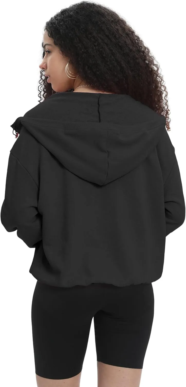 Womens Half Zip Up Hoodie Cowl Neck Sweatshirts Cropped Quarter Zip Pullover Cute Soft Spring Tops