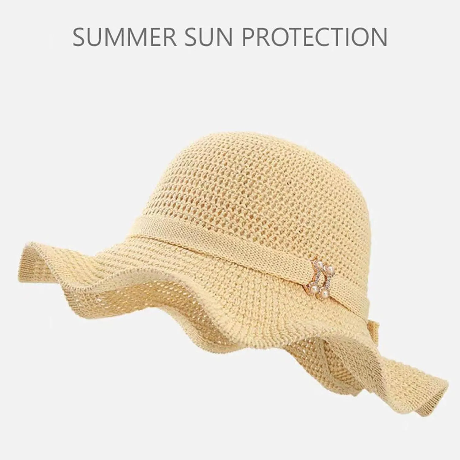Womens Hat Summer Sun Hat Beach Tourism Hat Ruffle Edge Bow Sun Hat Shade Hats for Men