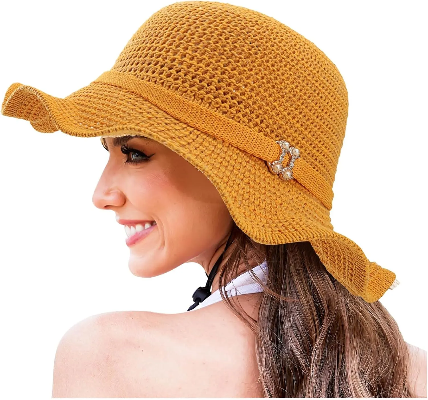 Womens Hat Summer Sun Hat Beach Tourism Hat Ruffle Edge Bow Sun Hat Shade Hats for Men