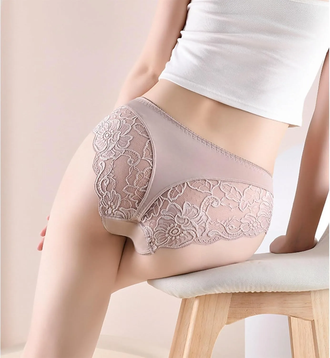 Womens High Waisted Underwear Panties Sexy Lace Hipster No Show Soft Stretch Cheeky Panties