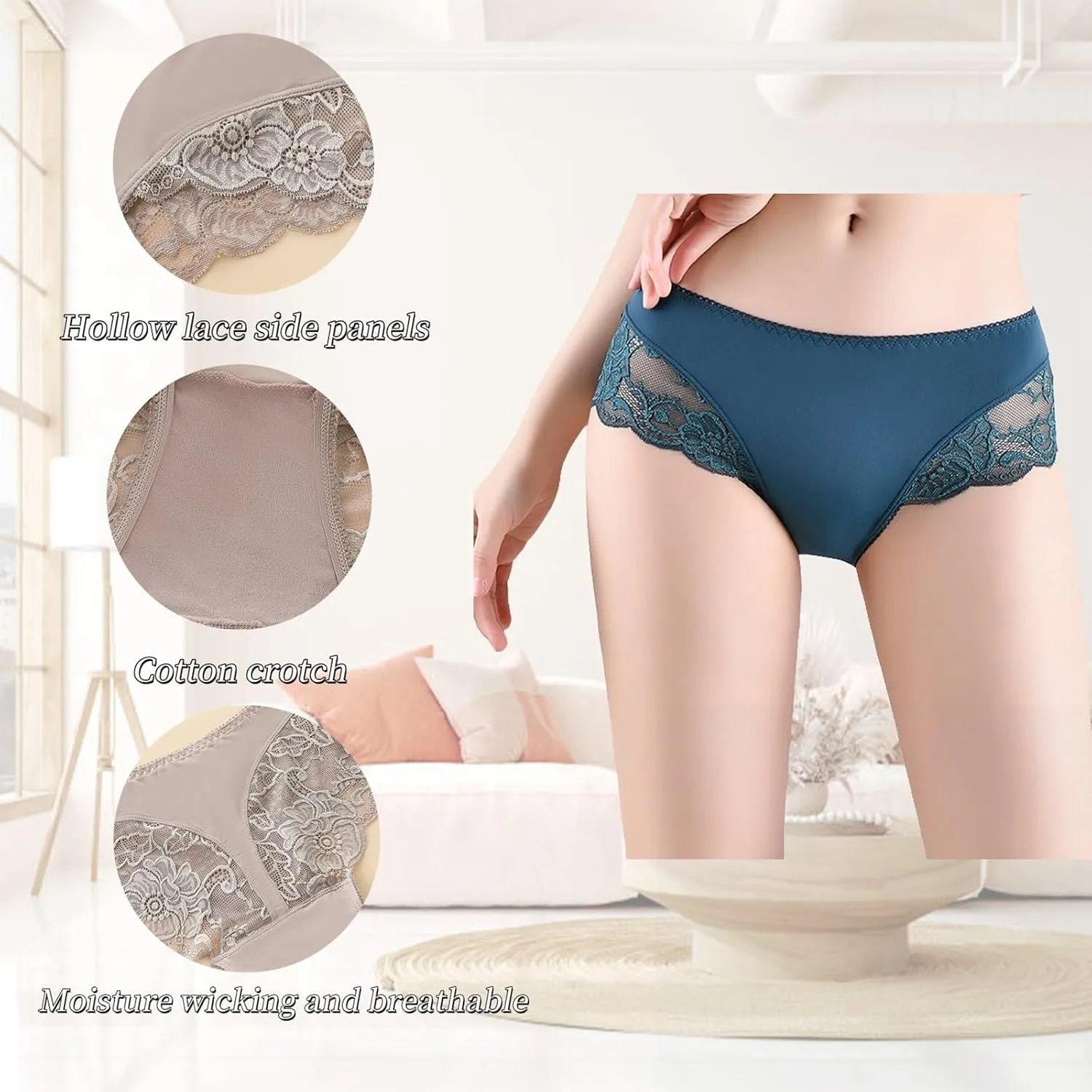 Womens High Waisted Underwear Panties Sexy Lace Hipster No Show Soft Stretch Cheeky Panties