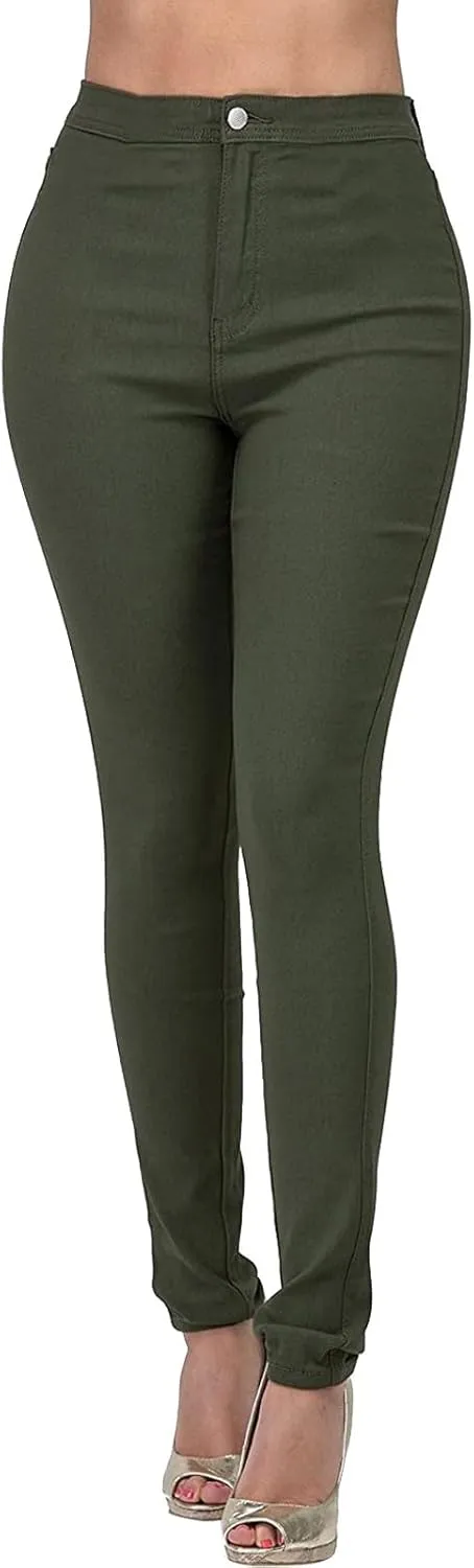 Women's Jeggings with Pockets, Skinny Fit Denim Look, High Waisted Stretchy Pull On Pants, Full-Length & Capri