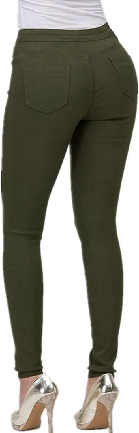 Women's Jeggings with Pockets, Skinny Fit Denim Look, High Waisted Stretchy Pull On Pants, Full-Length & Capri