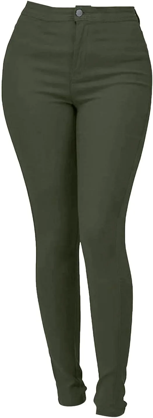 Women's Jeggings with Pockets, Skinny Fit Denim Look, High Waisted Stretchy Pull On Pants, Full-Length & Capri