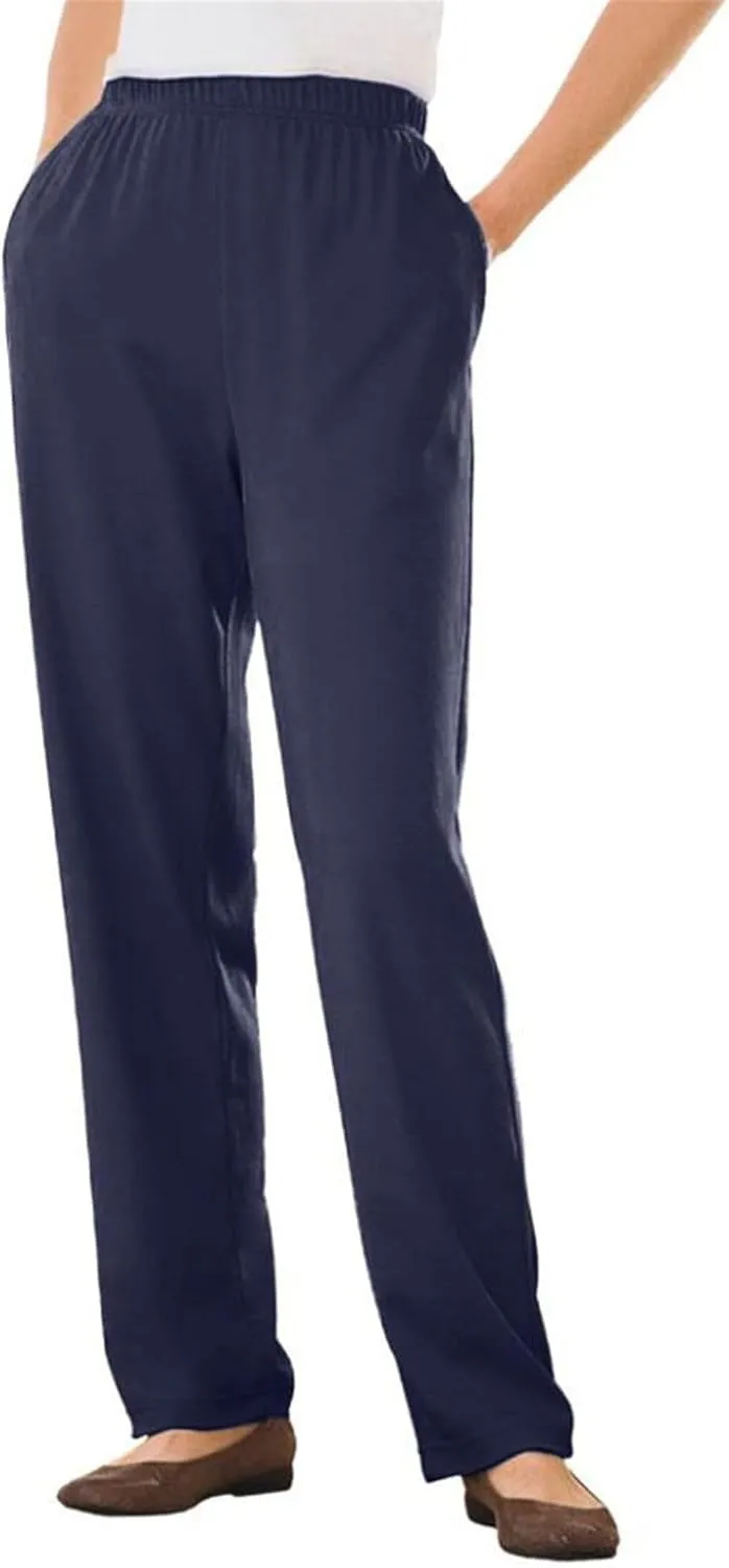 Women's Knit Pull on Sweatpants, Cotton Blend with Flat Front Waistband