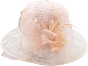 Women's Lace Mesh Flower Top Hat Summer Shade Foldable Sunblock Basin Hat Outdoor Large Rim Beach Sun Wicker Hat