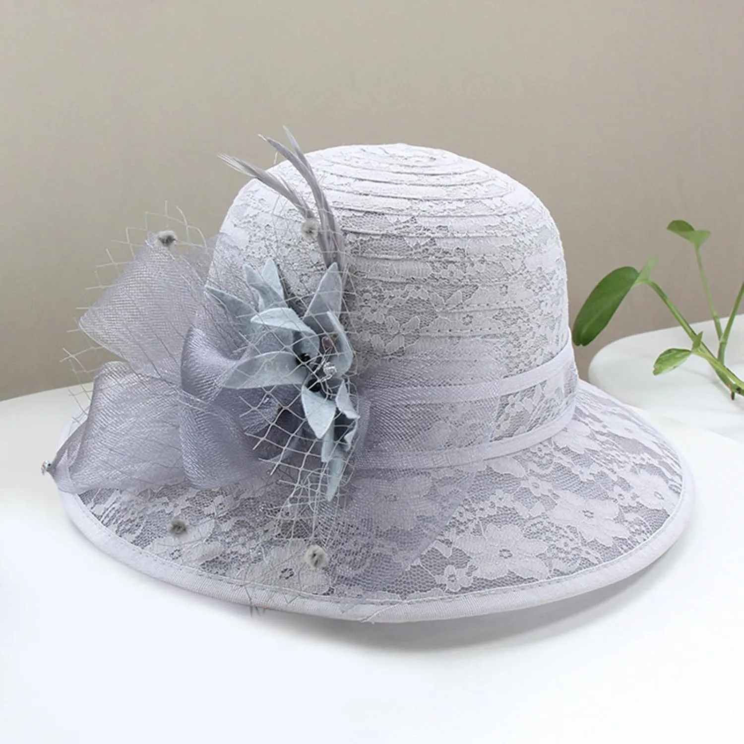 Women's Lace Mesh Flower Top Hat Summer Shade Foldable Sunblock Basin Hat Outdoor Large Rim Beach Sun Wicker Hat