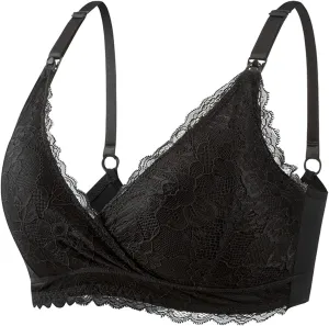 Women's Lace Nursing Bra Wirefree Padded Breastfeeding Maternity Bralette Cute Pregnancy Wrap V Neck Push Up Bras