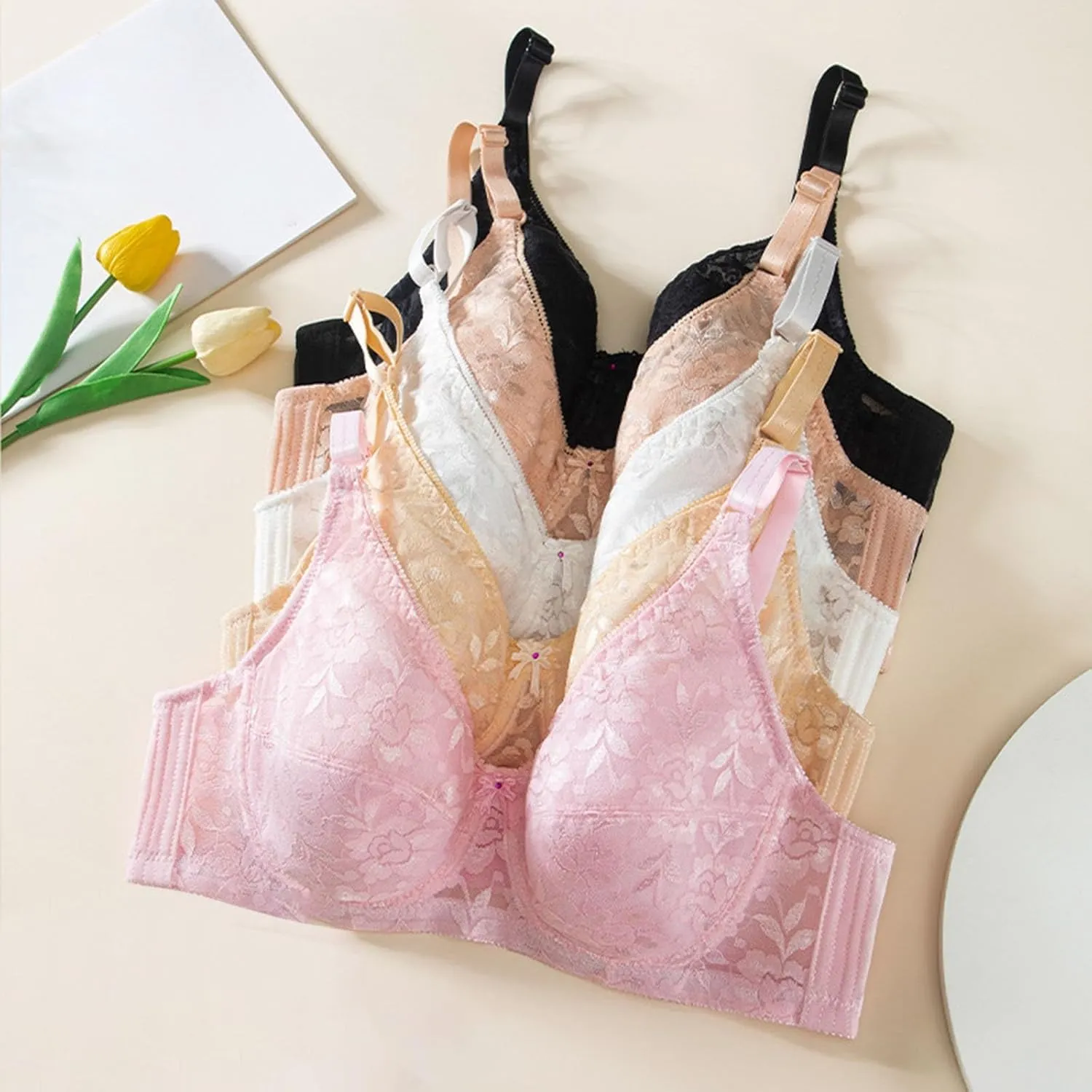 Women's Lingerie Sexy Lace Bra Push Up Effect Plus Size Bras Outfits Sheer Balconette Underwire Unlined Bralettes