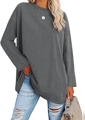 Women's Long Sleeve T Shirts Loose Casual Crewneck Tunic Tops Soft Blouse Oversized