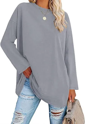 Women's Long Sleeve T Shirts Loose Casual Crewneck Tunic Tops Soft Blouse Oversized