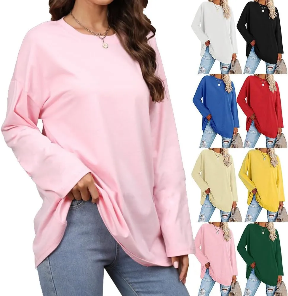 Women's Long Sleeve T Shirts Loose Casual Crewneck Tunic Tops Soft Blouse Oversized
