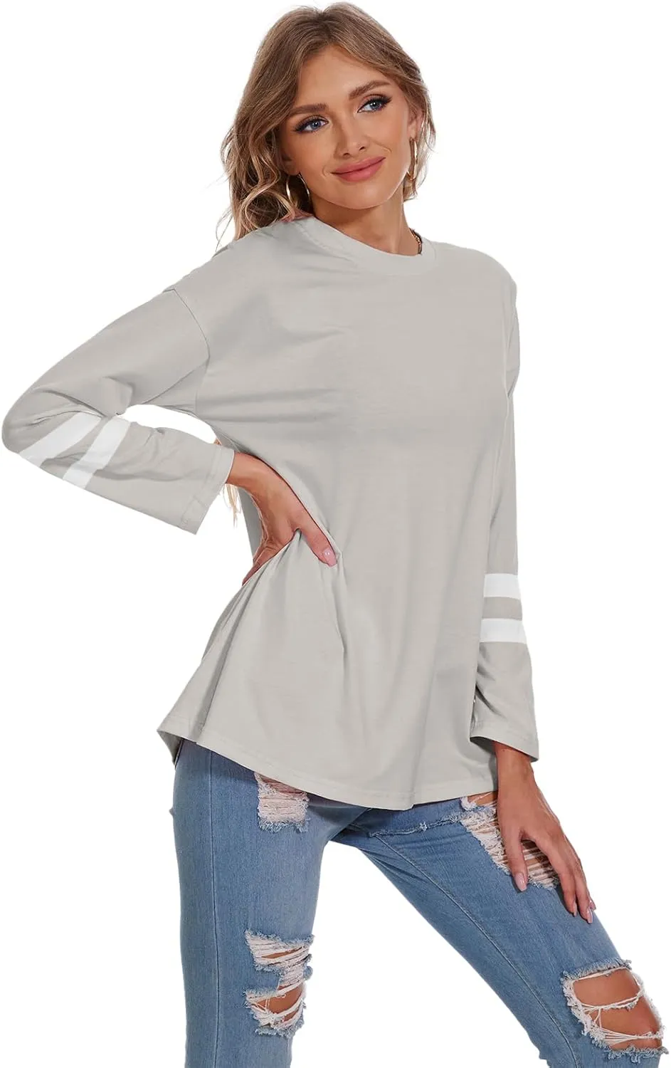 Women's Long Sleeve T Shirts Loose Casual Crewneck Tunic Tops Soft Blouse Oversized