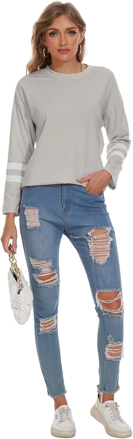 Women's Long Sleeve T Shirts Loose Casual Crewneck Tunic Tops Soft Blouse Oversized