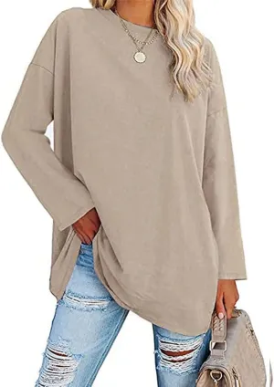 Women's Long Sleeve T Shirts Loose Casual Crewneck Tunic Tops Soft Blouse Oversized