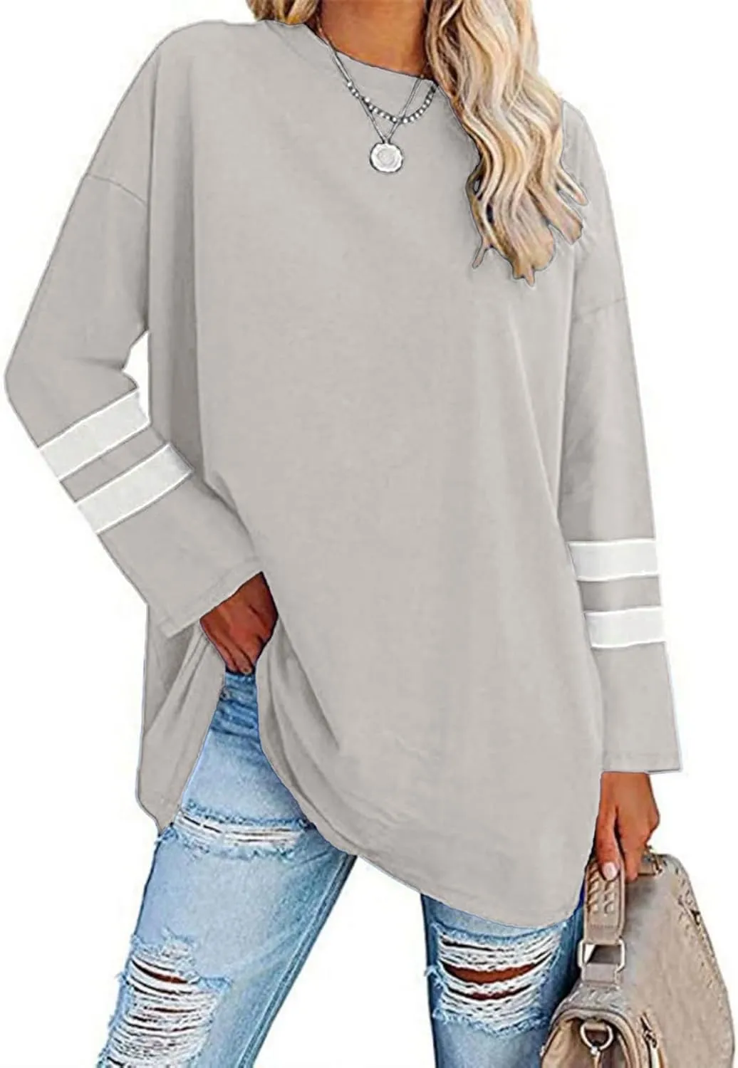 Women's Long Sleeve T Shirts Loose Casual Crewneck Tunic Tops Soft Blouse Oversized