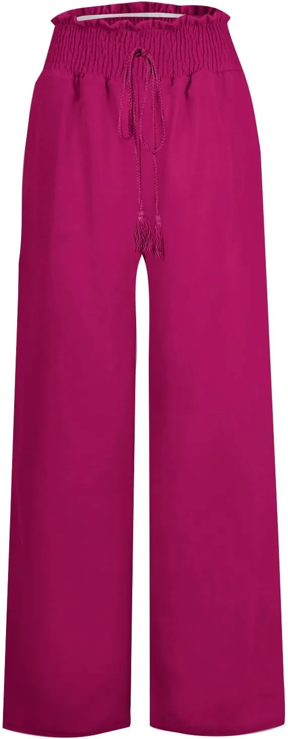 Women's Loose Flare Pants Elastic Waist Wide Leg Lounge Pants Casual Baggy High Waist Straight Leg Dailywear Trousers