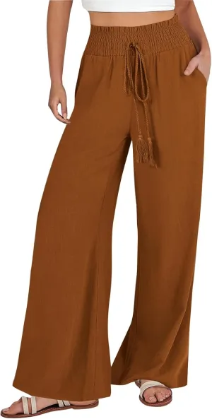 Women's Loose Flare Pants Elastic Waist Wide Leg Lounge Pants Casual Baggy High Waist Straight Leg Dailywear Trousers