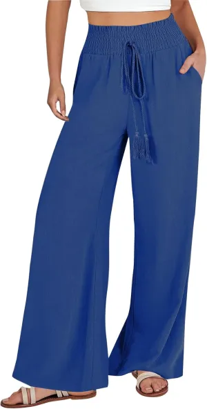 Women's Loose Flare Pants Elastic Waist Wide Leg Lounge Pants Casual Baggy High Waist Straight Leg Dailywear Trousers