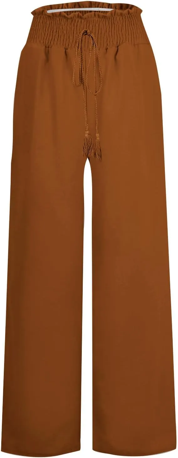 Women's Loose Flare Pants Elastic Waist Wide Leg Lounge Pants Casual Baggy High Waist Straight Leg Dailywear Trousers