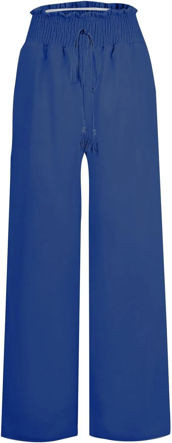 Women's Loose Flare Pants Elastic Waist Wide Leg Lounge Pants Casual Baggy High Waist Straight Leg Dailywear Trousers