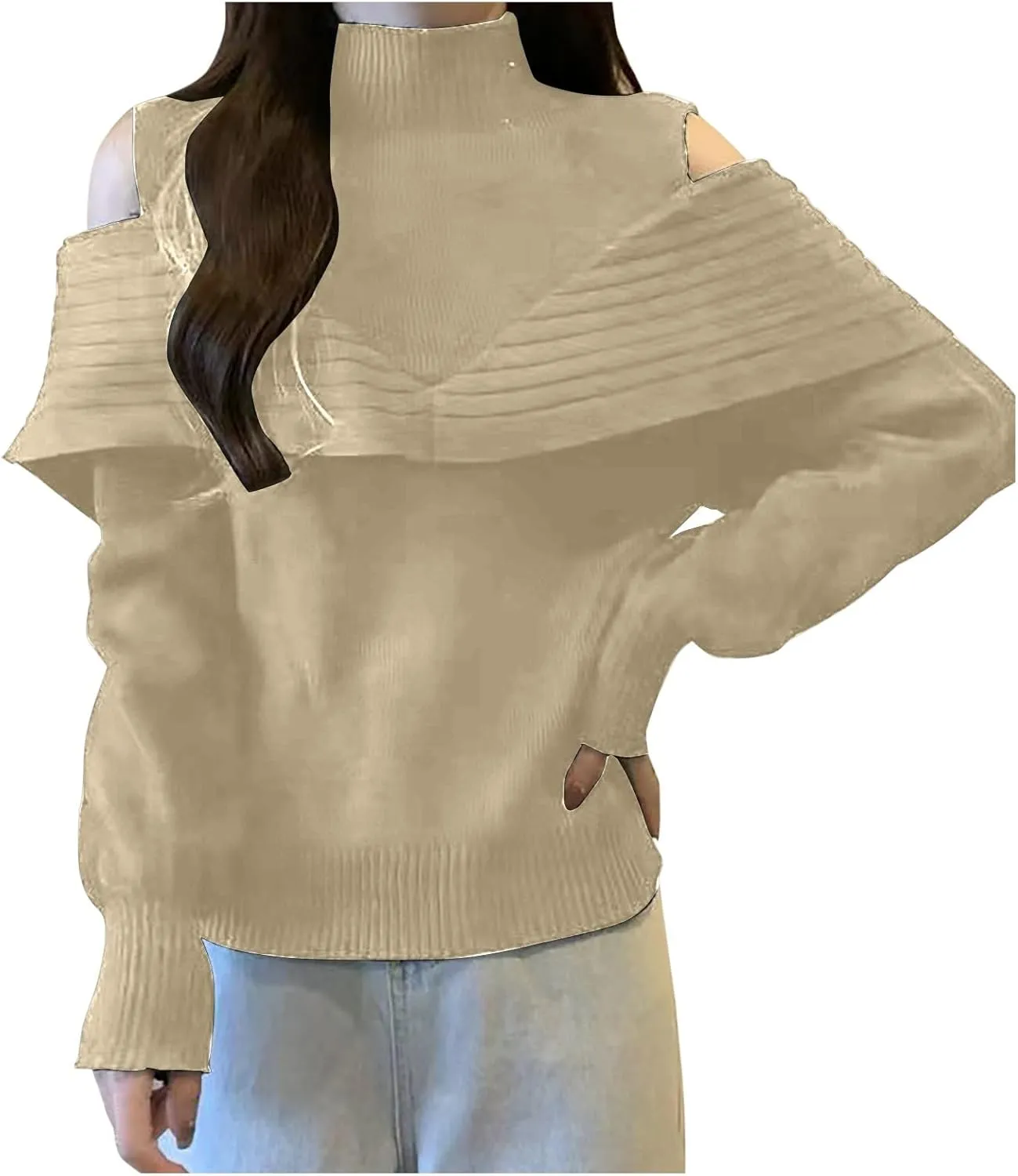 Womens Off Shoulder Sweaters Turtleneck Oversized Batwing Sweaters Sexy Pullover Knit Sweater Thin V Neck Sweater