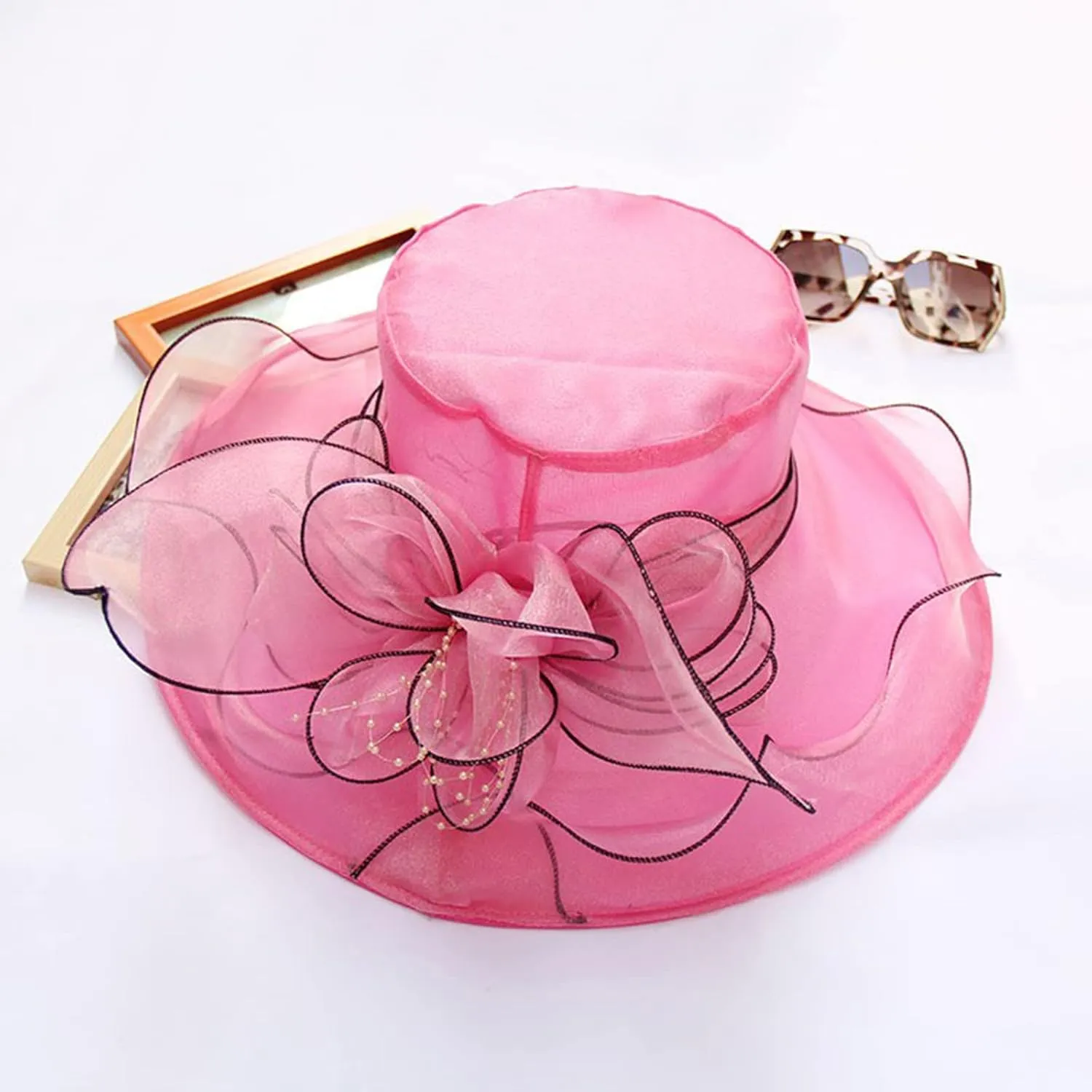 Womens Organza Kentucky Hats Derby Church Hat Fascinator Bridal Tea Party Wedding Hat Ladies Casual Wide Brim Beach Sun Hats